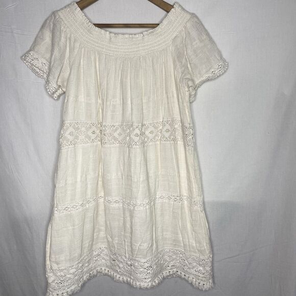 AMERICAN EAGLE Dress Crochet Lace Off Shoulder Short Sleeves Boho Womens L Cream - Picture 2 of 12
